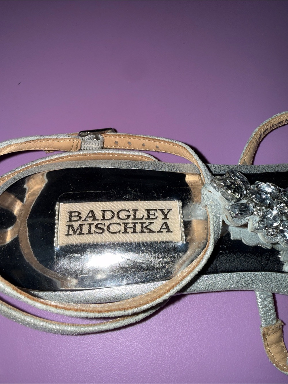 Badgley Mischka Silver Jeweled T-Strap Sandals - Picture 2 of 6